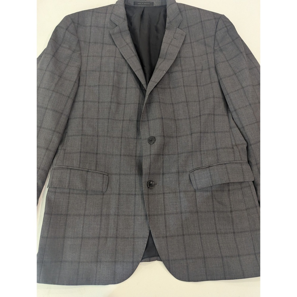 Hugo Boss Reda Super 110 Gray Windowpane Wool Sport Coat Blazer 44R